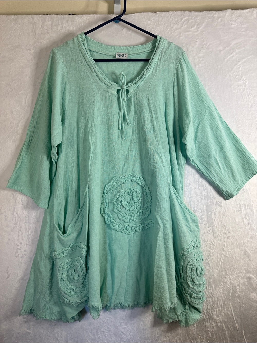 Oh My Gauze! Mint Green Dress with Swirl Appliqués